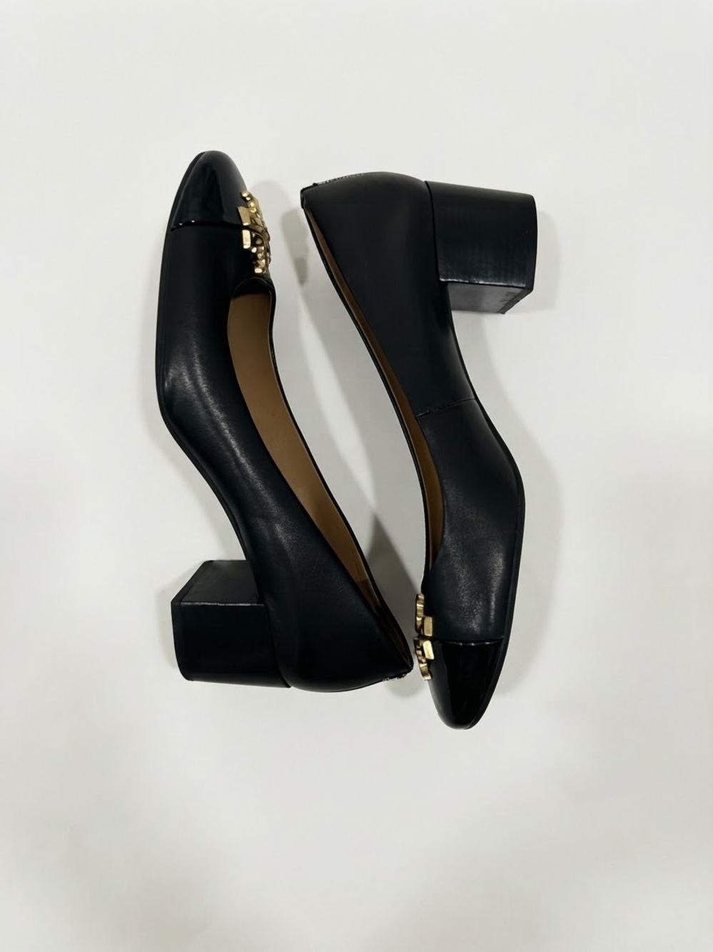 Tory Burch Black Leather Benton 50mm Block Heel Pumps - Size 9
